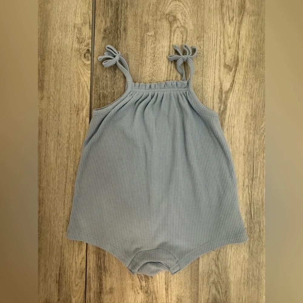 Blue Ribbed Baby Romper